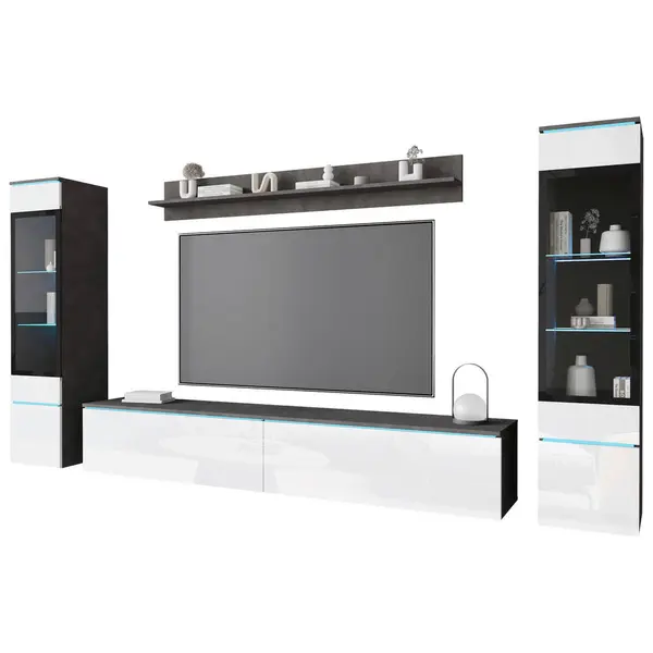 Ansamblu Mobilier Camera De Z, 4 piese, antracit, alb lucios intens, 240/130/33 cm
