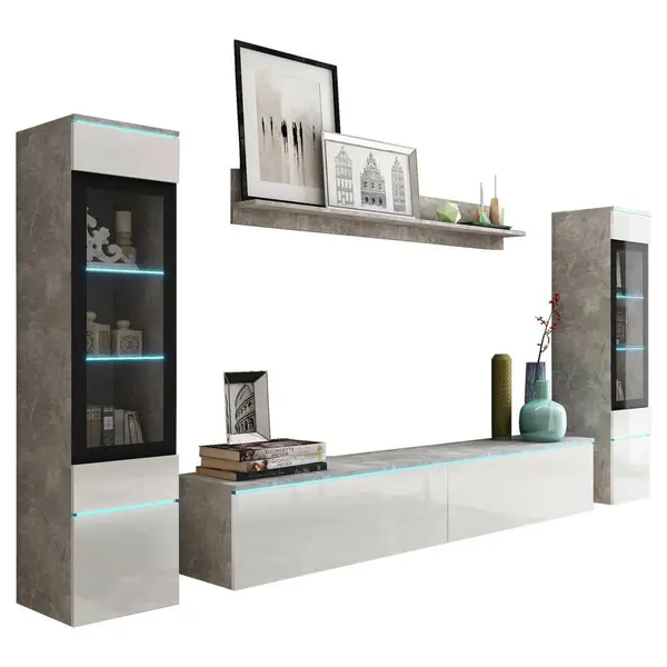 Ansamblu Mobilier Camera De Z, 4 piese, gri, alb lucios intens, 240/130/33 cm