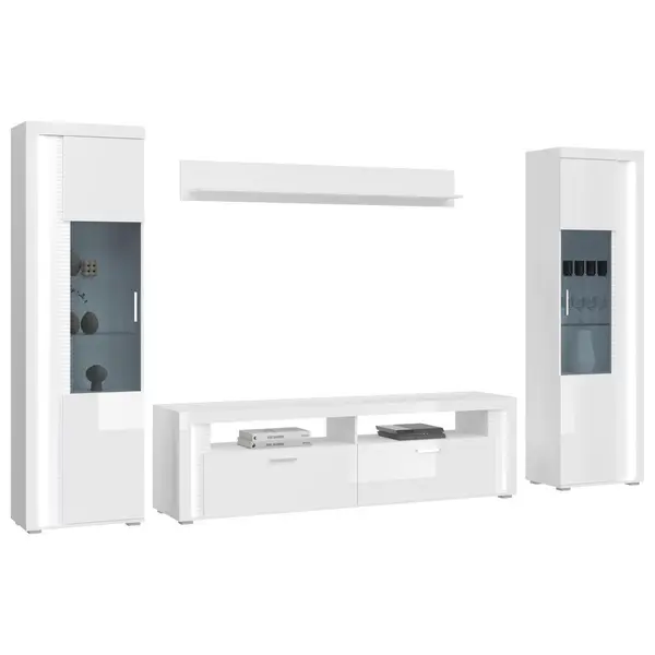 Ansamblu Mobilier Camera De Z, alb lucios intens, 351/202/46 cm