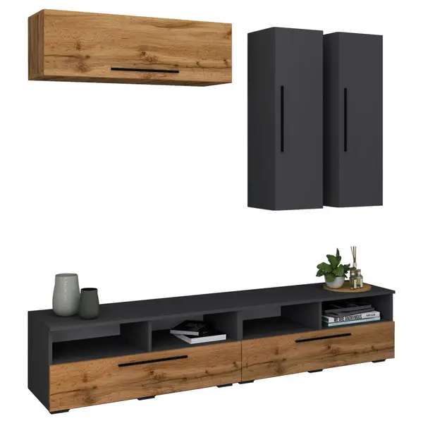Ansamblu Mobilier Camera De Z, antracit, culoare lemn stejar, 190/200/40 cm