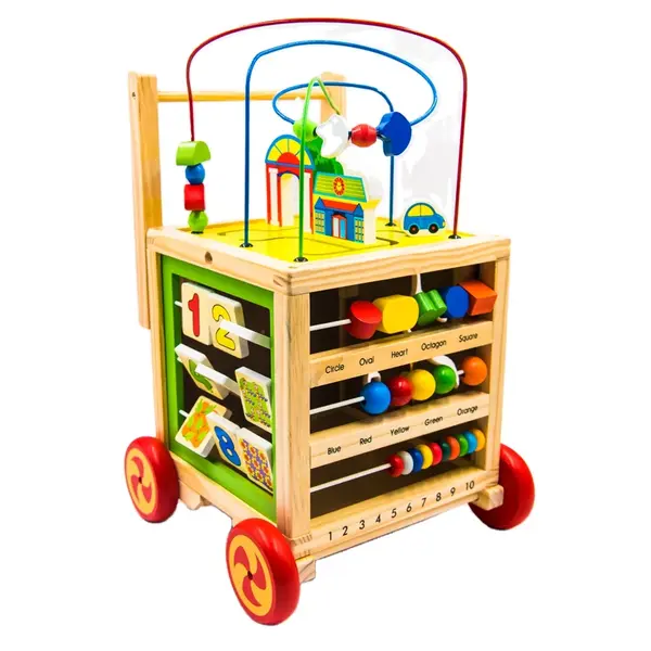 Antepremergator din lemn + Cub educativ multi-activitati Montessori 6-in-1