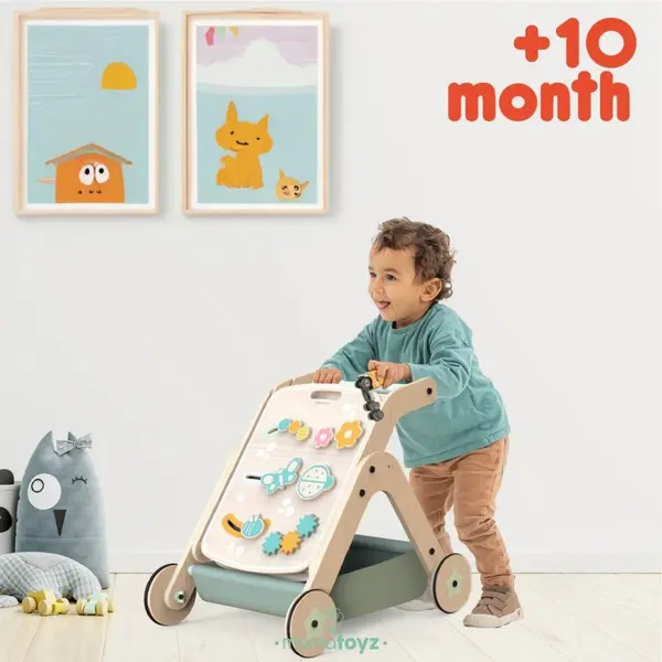 Antepremergator MamaToyz model BBQ cu masuta de activitati din lemn 5 in 1