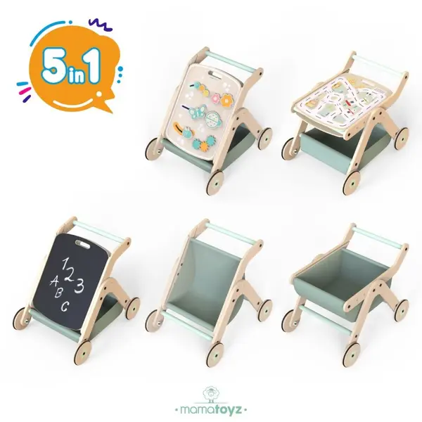 Antepremergator MamaToyz model City cu masuta de activitati din lemn 5 in 1