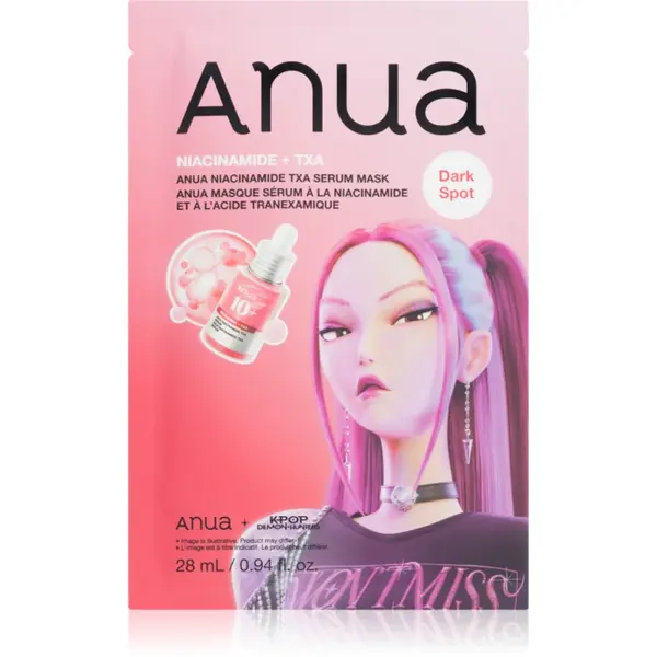 Anua K-Pop Demon Hunters Niacinamide TXA Serum Mask mască textilă iluminatoare cu efect de hidratare 28 ml