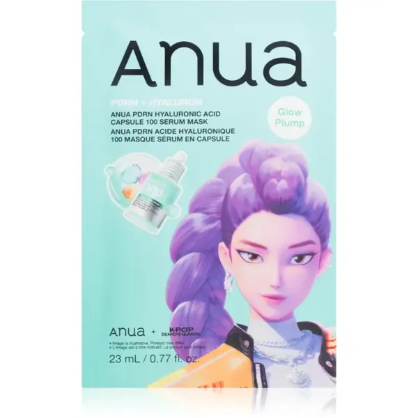 Anua K-Pop Demon Hunters PDRN + Hyaluronic Acid Capsule 100 Serum Mask mască textilă hidratantă pentru strălucirea și netezirea pielii 23 ml