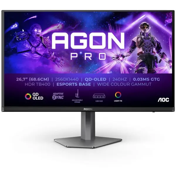 AOC Monitor Gaming, AOC AGON PRO, 27, Fast IPS, Full HD, 1920 x 1080, 0.5ms, 520Hz, HDMI, DisplayPort, Boxe, Pivot