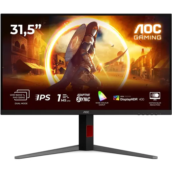 AOC Monitor Gaming AOC U32G4U, 31.5, UHD (3840x2160), Fast IPS, WLED, 160Hz, 0.5ms MPRT, 1ms GtG, G-SYNC Compatible, VESA Certified DisplayHDR 400, Flicker Free, Low Blue Mode, HDMI, DisplayPort, USB, Pivot, Negru