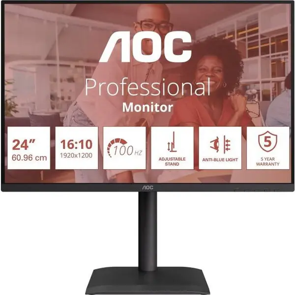 AOC Monitor IPS AOC X24E4U, 24 (60 cm),1920 × 1200 pixeli (WUXGA), 4ms, 100Hz, DisplayPort, HDMI, VGA, Negru