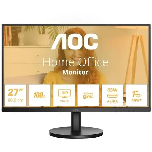 AOC Monitor IPS LED AOC 27 27B3CA2, Full HD (1920 x 1080), HDMI, Boxe, 100 Hz, 1 ms, Negru