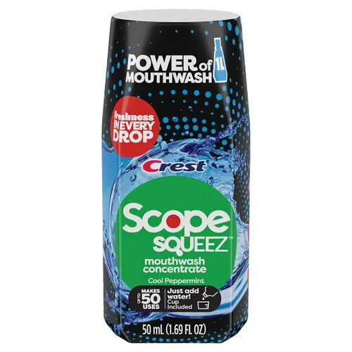 Apa de Gura Concentrata, Crest, Scope Squeez, Aroma Puternica de Menta, pentru Preparare 1L de Solutie, 50 Utilizari, 50ml
