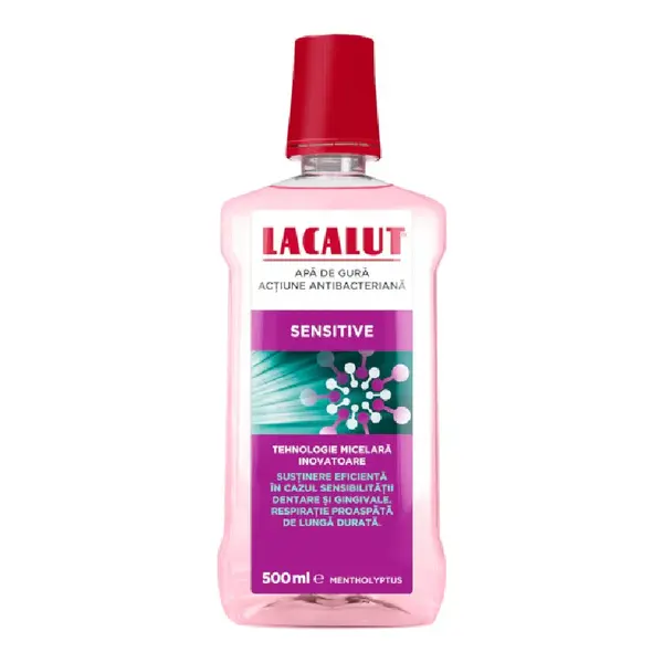 Apa de gura micelara cu actiune antibacteriana Sensitive, 500 ml, Lacalut