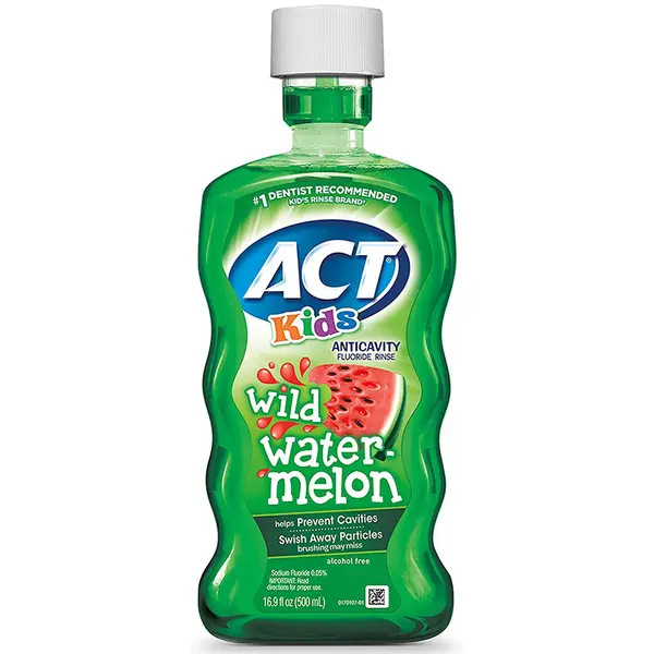 Apa de Gura pentru Copii, Act, Wild Watermelon, cu Fluor, fara Alcool, Aroma Pepene Rosu, Varsta 6+ ani, 500ml