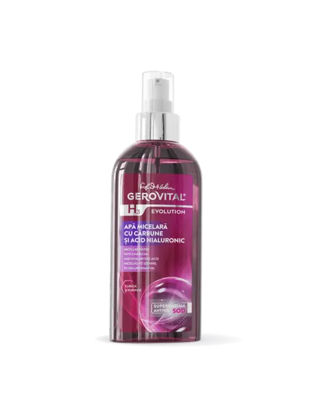 Apă Micelară Cu Cărbune și Acid Hialuronic Curățare, Detoxifiere și Hidratare, Gerovital H3 Evolution, 150 Ml