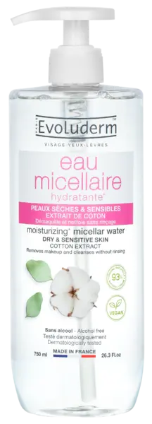 Apa micelara pentru demachierea tenului uscat si sensibil, 750ml, Evoluderm