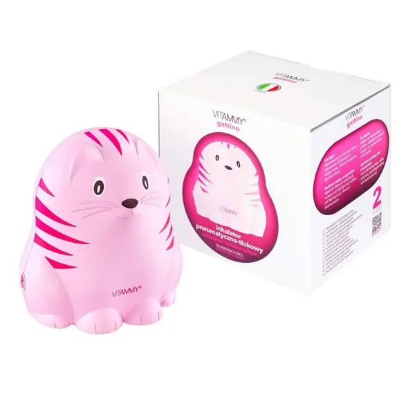Aparat aerosoli Vitammy Gattino A1503 nebulizator cu compresor set complet de accesorii roz