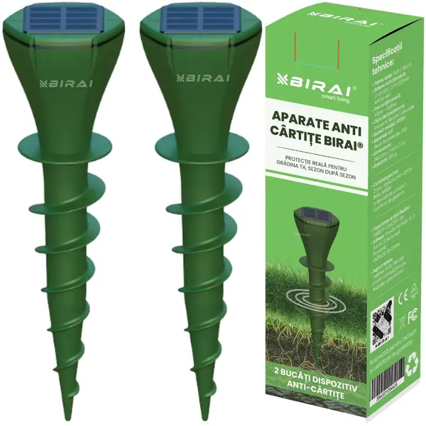 Aparat Anti Cartite Solar BIRAI AR08M, Ultrasunete Gradina, Set 2 Buc, IP65, Anti Rozatoare, Protectie Gradina Total 1400 mp