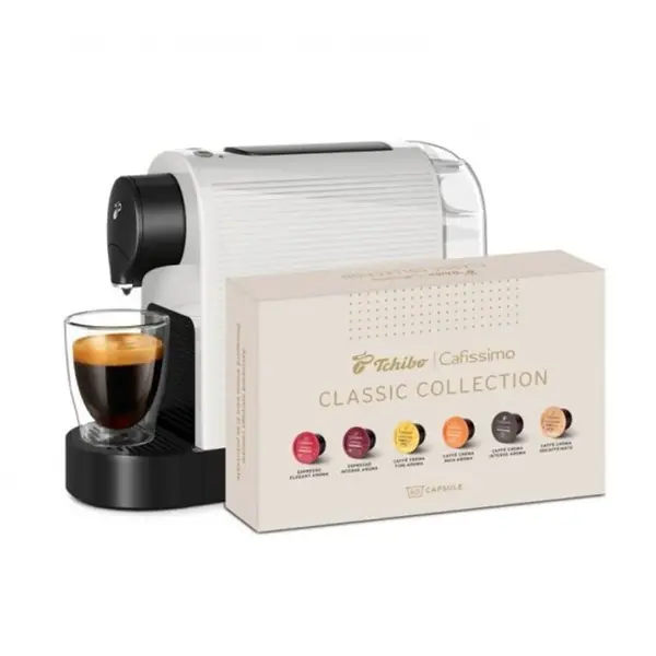 Aparat de cafea Tchibo Cafissimo Pure Plus & 60 capsule Classic Collection Aparat de cafea Tchibo Cafissimo Pure Plus & 60 capsule Classic Collection Alb