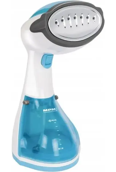 Aparat de calcat vertical MPM MZP-01, 1200 W, 36 g/min, 250 ml, Placa de abur din otel inoxidabil (Alb/Albastru)