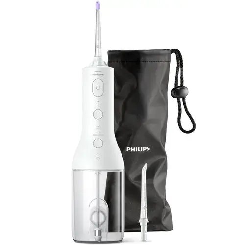 Aparat de curatare interdentara Philips Sonicare Power Flosser HX3826/31, tehnologie QuadStream, 2 capete de curatare, 2 moduri de curatare, 3 niveluri de intensitate, husa (Alb)
