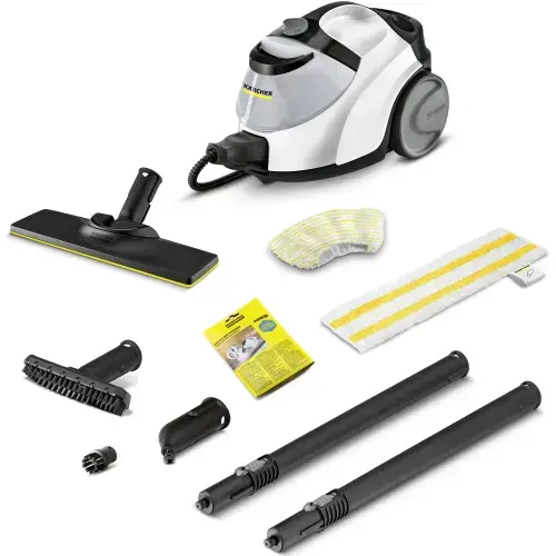 Aparat de curatat cu abur Karcher SC 5 EasyFix Iron Plug, 1.512-660.0, 2250 W, 4.2 bari, rezervor 1.5 L, Funcţie VapoHydro, Kit de curatare a podelei EasyFix (Alb/Negru)