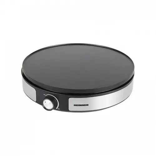 Aparat de facut clatite 2 in 1 HEINNER HCPM-F15RVSS, 1500 W, Placa reversibila 33cm, Invelist antiaderent, Control temperatura (Inox/Negru)