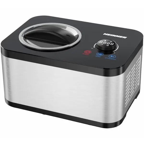 Aparat de facut inghetata Heinner SweetFreeze HICM-DW154SSBK, 120W, Capacitate 1.5l, Functie iaurt, Timer, Ecran LED, Argintiu/Negru