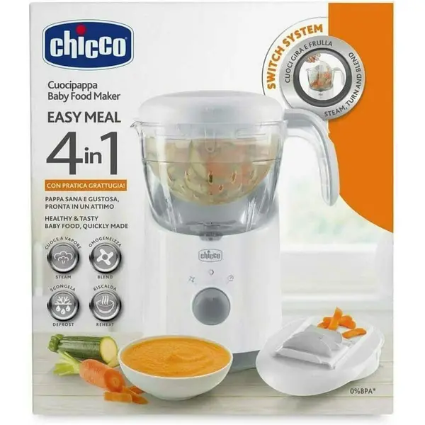 Aparat de gatit, Chicco, Multifunctional, Cu aburi, 4 in 1, 500 W, Fara BPA, Easy Meal, Alb, Resigilat