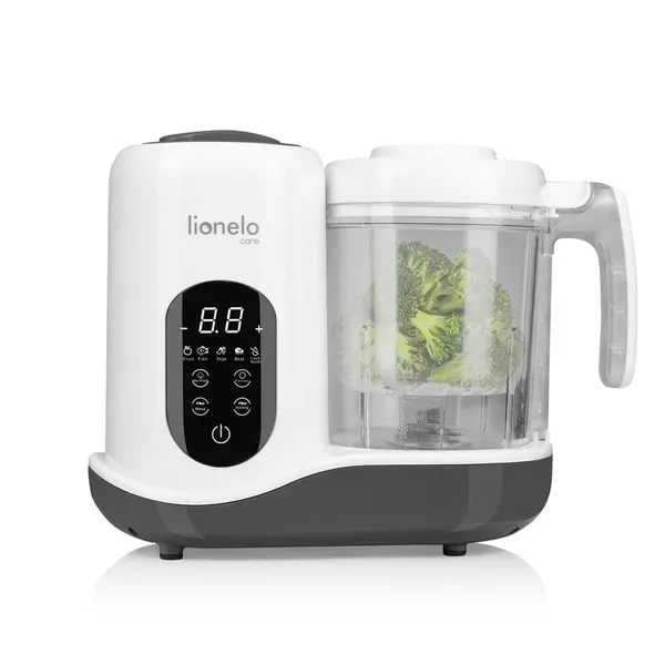 Aparat de gatit, Lionelo, BabyMenu, 5 in 1, Cu gatire la abur, dezghetare, amestecare, incalzire, sterilizare, Cu recipient din tritan, Alb