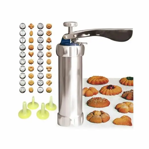 Aparat de inox pentru biscuiti si fursecuri, 10 forme si 4 accesorii de ornare