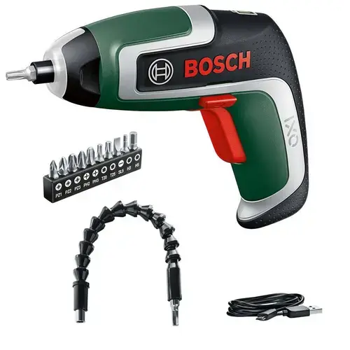 Aparat de insurubat Bosch IXO 7, 3,6V, acumulator litiu-ion, maner Soft Grip, extensie flexibila, 320g, set cu 10 biti