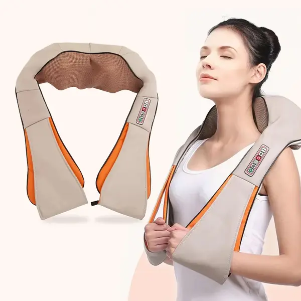Aparat de masaj cervical, cu incalzire, infrarosu si bile, pentru umeri si gat, 24W, piele