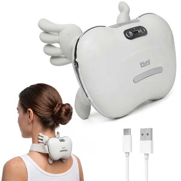 Aparat de Masaj Cervical si Umeri iHunt SPA HandTouch Neck 3D, Alb, Masaj Bionic 3D cu Imitare Maini Umane, Incalzire, Reincarcabil, Hands-Free