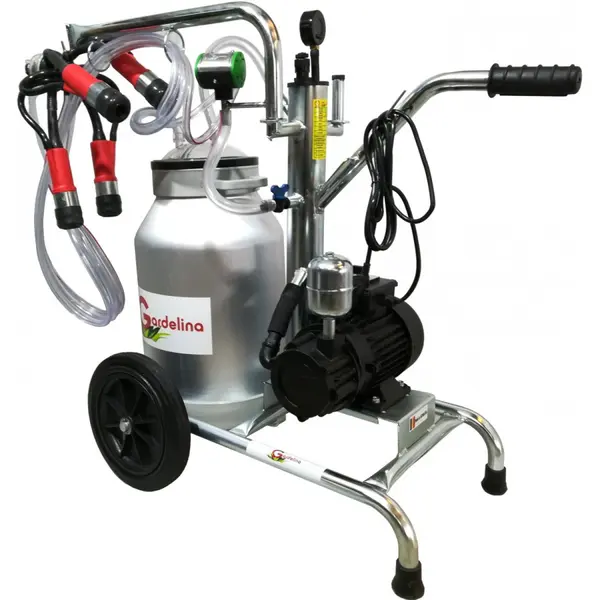 Aparat de muls Vaci Gardelina 140 AL PC, 40L aluminiu, 1 post, 180 l/min, pahare plastic, 8 bovine pe ora