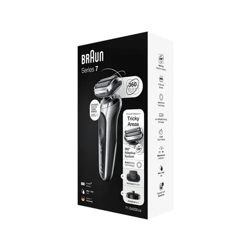Aparat de ras cu accesorii pentru barbati, Braun, Baterie Li-ion incorporata, Umed/Uscat, Lavabil (Gri)