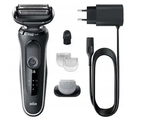 Aparat de ras electric Braun Series 5 51-W1600s, atasament de ingrijire corporala EasyClick, EasyClean, umed si uscat, reincarcabil, aparat de ras cu folie fara fir (Alb)