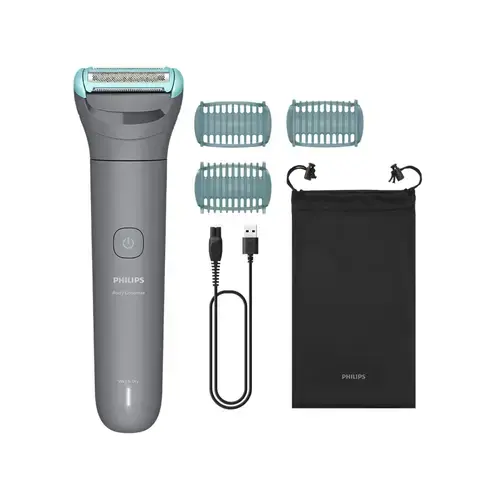 Aparat de ras electric pentru corp Philips Body Groomer BG3485/15, Autonomie 80 minute, Wet&Dry, Husa (Gri)