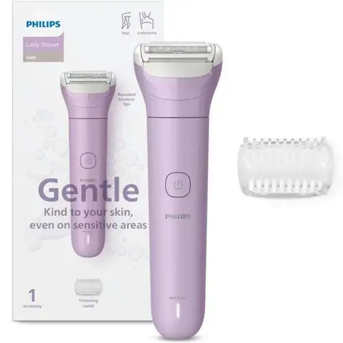 Aparat de ras electric pentru femei, fara fir Philips BRL114/00, umed si uscat, Autonomie 80 minute, 1 accesoriu, trimmer (pieptene) pentru tuns (Mov)