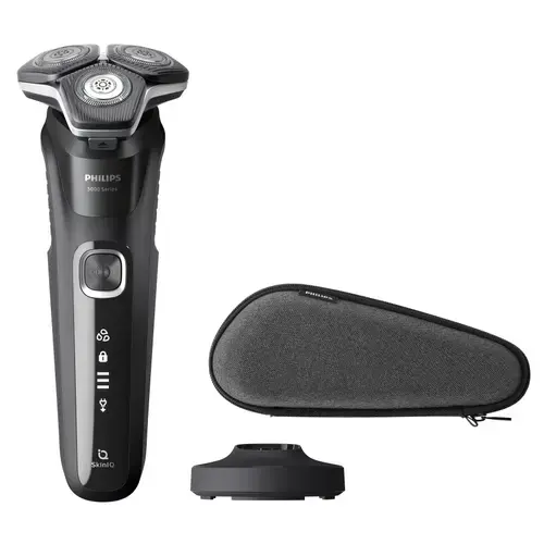 Aparat de ras electric Philips Seria 5000 S5898/35, Wet&Dry, Autonomie 60 minute, 3 capete, Display LED (Negru)
