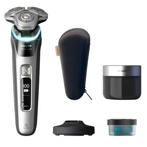 Aparat de ras electric Philips Seria i9000 Pestige XP9204/30, barbierit umed/uscat, tehnologie SkinIQ, fara fir, cap Precision Flexing 360, tehnologie Triple Action Lift&Cut, senzor Pressure Guard, lame Dual SteelPrecision, 60 minute (Argintiu)