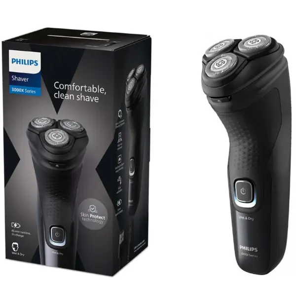 Aparat de ras electric, Philips, Series 3000, PowerCut, SkinProtect, Negru
