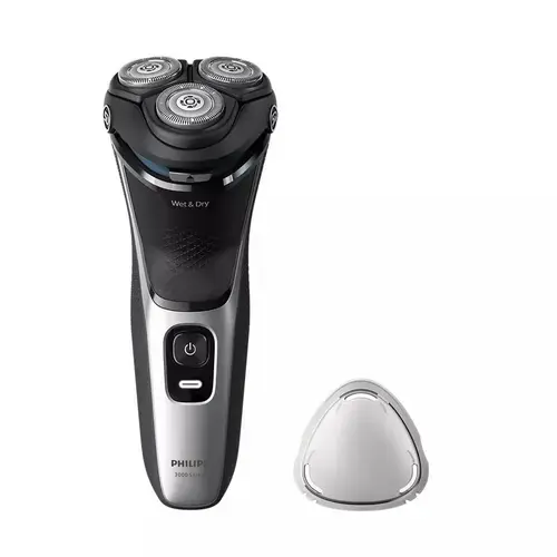 Aparat de ras Philips Shaver Seria 3000 S3143/00, fara fir, Sistem de lame PowerCut cu 27 de lame cu ascuţire automată, capete flexibile 5D, 60 min, barbierit umed si uscat, lavabil (Negru)