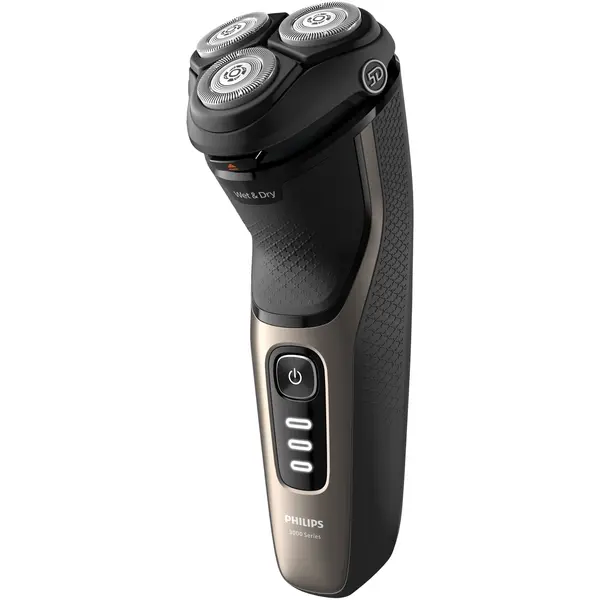 Aparat de ras Philips Shaver Seria 3000 S3242/12, barbierit umed şi uscat, fara fir, capete 5D pivotante si flexibile, lame autoascutire, 60 min, capac de protectie, Auriu cenusiu