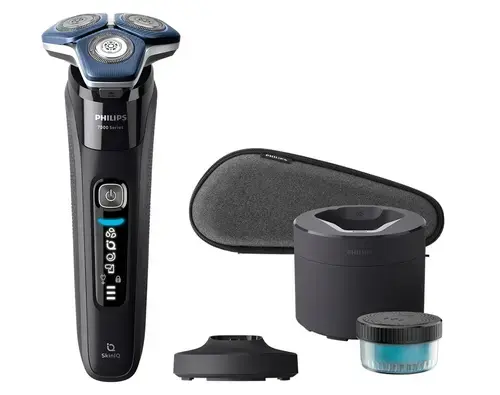 Aparat de ras Philips Shaver Series 7000 S7886/55, Acumulator, Autonomie 60 min, SkinIQ, Capete flexibile 360-D, Lame SteelPrecision (Negru)