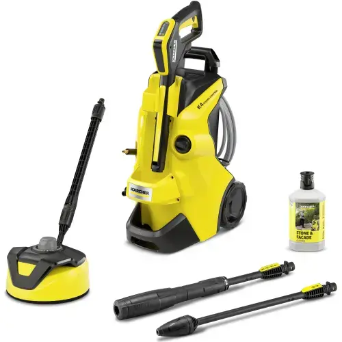 Aparat de spalat cu presiune Karcher K4 Power Control Flex Home, 1800 W, motor racit cu apa, 130 bar presiune maxima, 420 l/h, furtun de presiune 8m, perie exterior T5, detergent 1L, pistol inalta presiune G 160 Q Power Control (Galben)