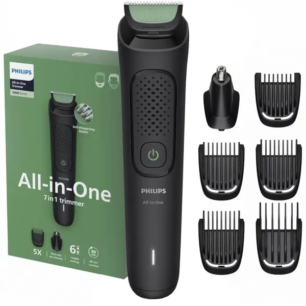 Aparat de tuns 7in1 Philips All-In-One Seria 3000 MG3920/15, 0.5-16 mm, Acumulator, Autonomie 60 min, Negru