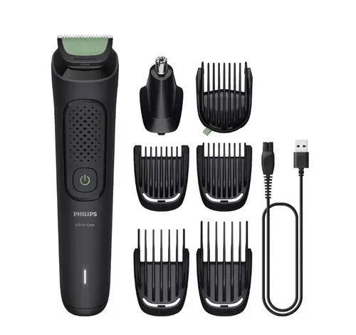 Aparat de tuns All-in-One 7 in 1 Philips MG3930/15, Autonomie 60 minute, Piepteni reglabili 3-7mm, Lame cu ascutire automata (Negru)