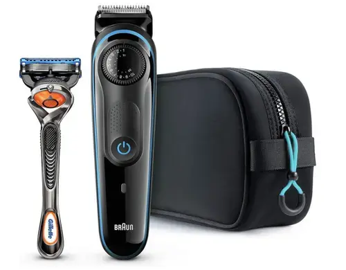 Aparat de tuns barba Braun BT3940TS WetDry Negru 39 setari lungime + Gillette Fusion FlexBall (Negru/Albastru)