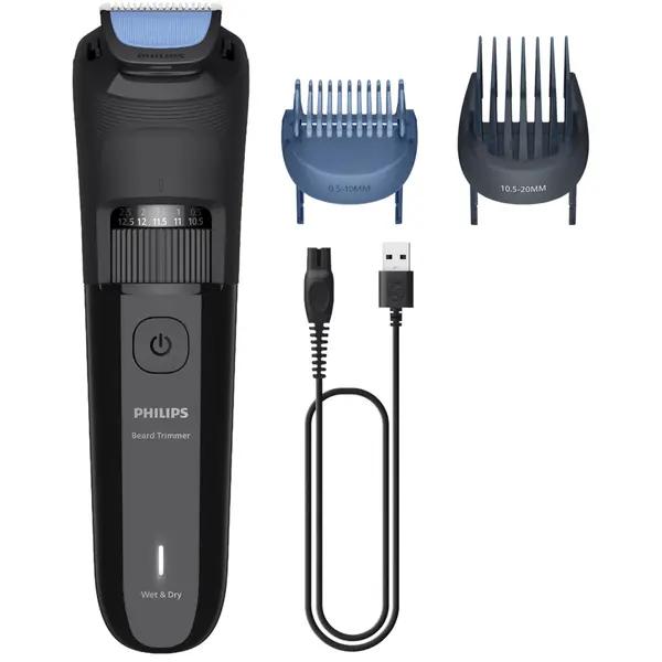 Aparat de tuns barba Philips 3000 Series BT3620/15, Autonomie 70 minute, 100% rezistent la apa, Negru
