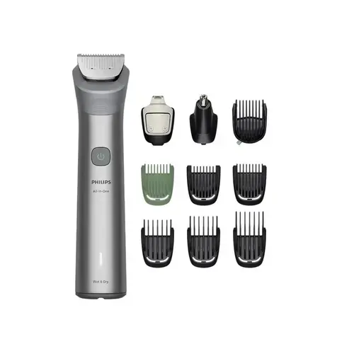 Aparat de tuns multifunctional Philips Multigroom 5000 10in1 MG5921/15, Autonomie 120 minute, 11 trepte lungime (Gri)