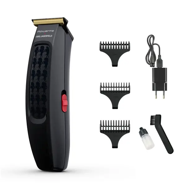 Aparat de tuns parul Rowenta x Karl Lagerfeld Perfect Line TN182LF0 lame inox 6 piepteni 5200 rpm negru